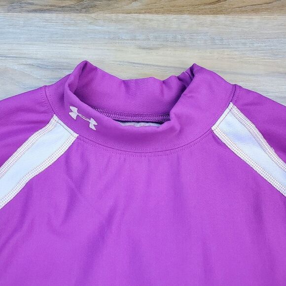 🔺️Under Armour Purple & Pink Mock Neck Athletic Long Sleeve Top Large - Picture 3 of 8